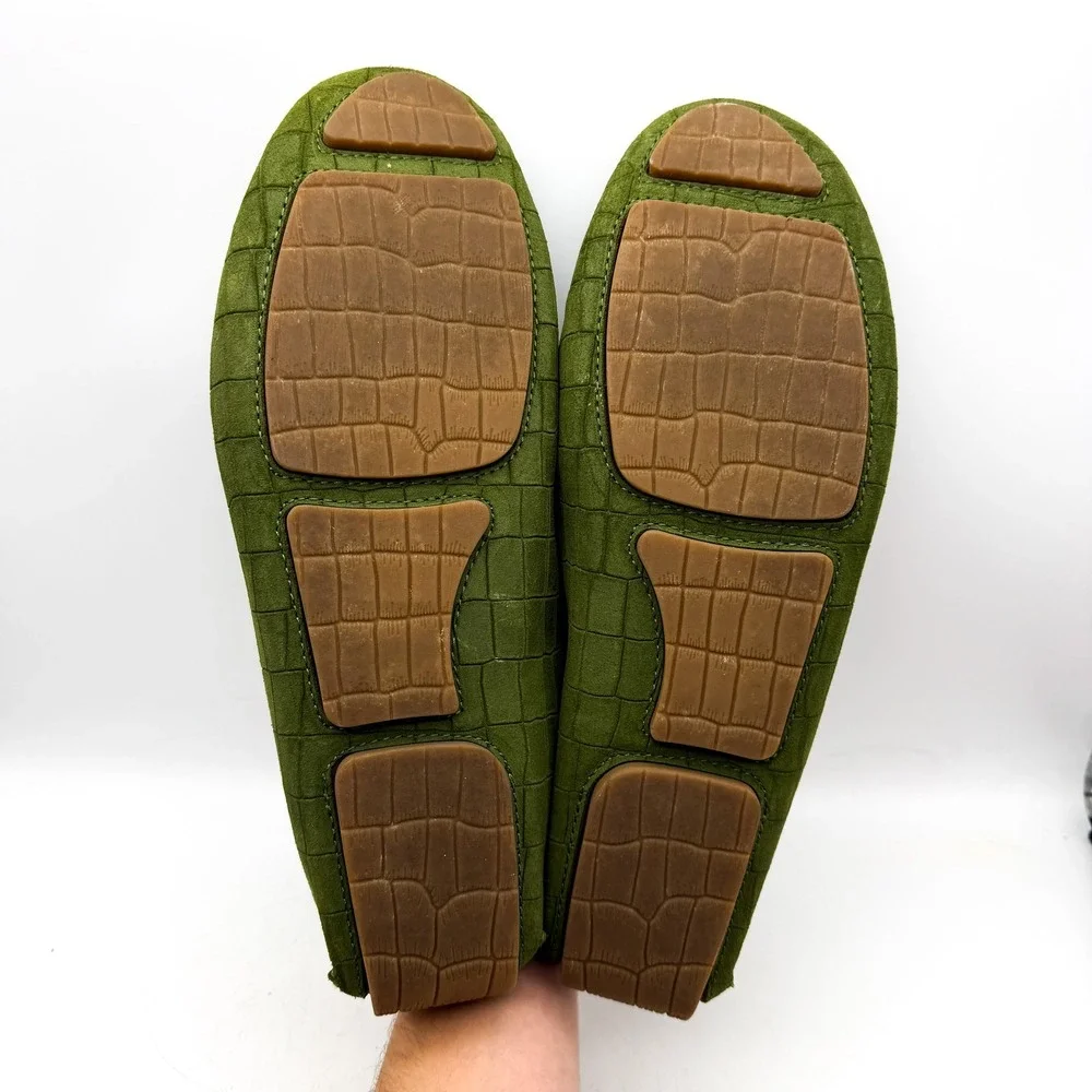 Jimmy Choo Croc Embossed Suede Driving Loafers Green Silver Hardware Size 46